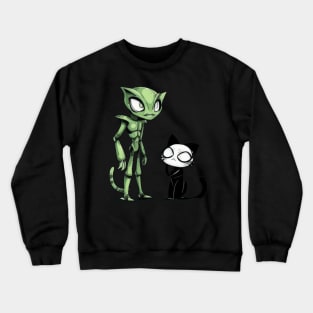 Green Alien and Black Cat Duo Crewneck Sweatshirt